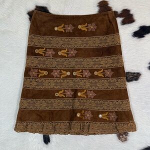 Vintage Suede Lace Embroidered Mirror Skirt – Size Small